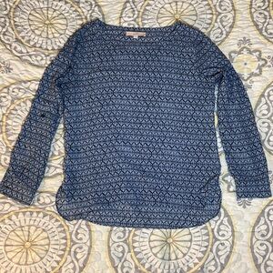 Loft Patterned Work Blouse Roll-Up Sleeves Size Medium